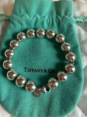 Tiffany & Co. Sterling Silver Bead Bracelet with Logo Tag